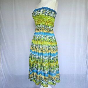 Tropical Strapless Women's Dress with a Splash of Sequins, Size M